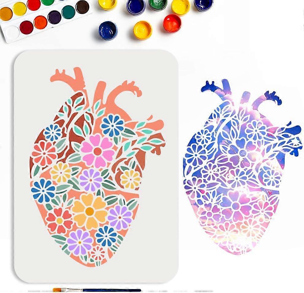 Heart Organ Flower Template 11.7x8.3inchs Floral Heart Organ Pattern Template Reusable Wildflower Drawing Templates for DIY Halloween Art and Craft Wo