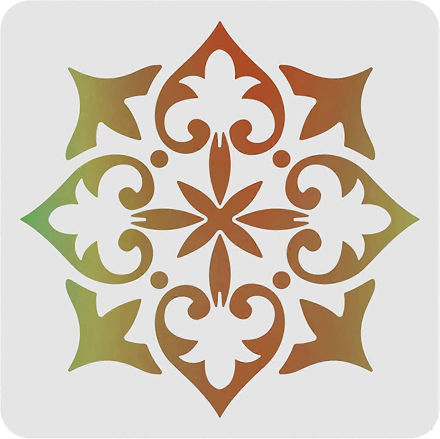 1PC Mandala Spade Stencil Template 30x30cm/11.8x11.8inch Plastic Vintage Flower Heart Pattern Drawing Painting Stencils Square Reusable Stencils for W