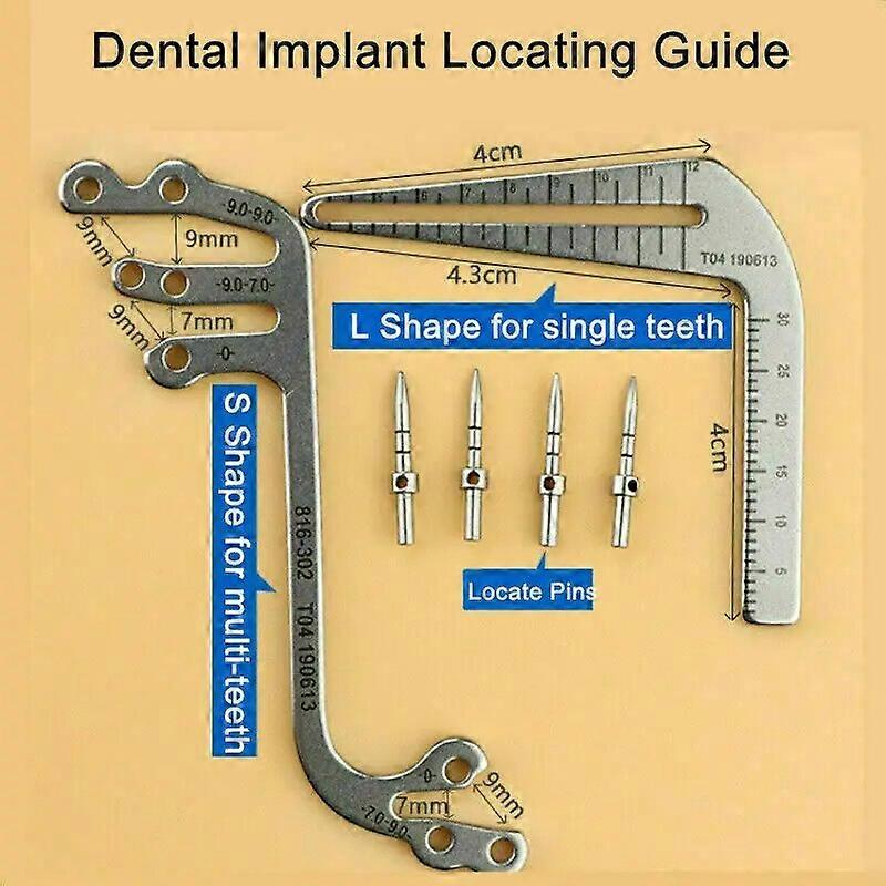 L + S + 4 pins / set Tandmeter Implantaat Chirurgische Boren Gids Locator Parallelle Diepte Pin Tandarts Liniaal