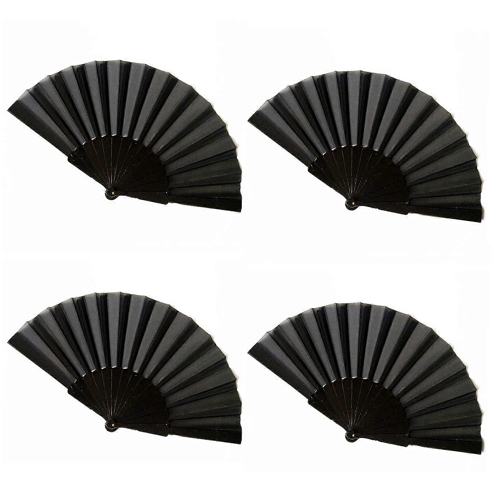 4 Pcs Black Folding Fan, Silk Folding Fan with Bamboo Handle, Tai Chi Folding Fan, Prop for Male/Female Dance Performance