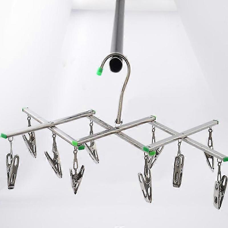 10 Clips Steel Foldable Clothes Rack Windproof Hanger Airer Underwear Sock Flat Head Rust Resistant Strong Grip Clip
