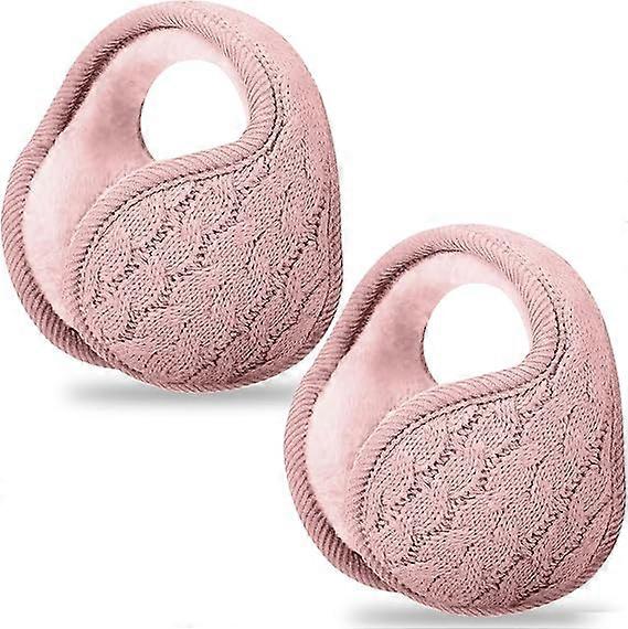 SBSG 2 Pieces Foldable Ear Warmers Adjustable Knitted Earmuffs with Fuzzy Fleece Lining Unisex Furry Winter Earmuffs,01