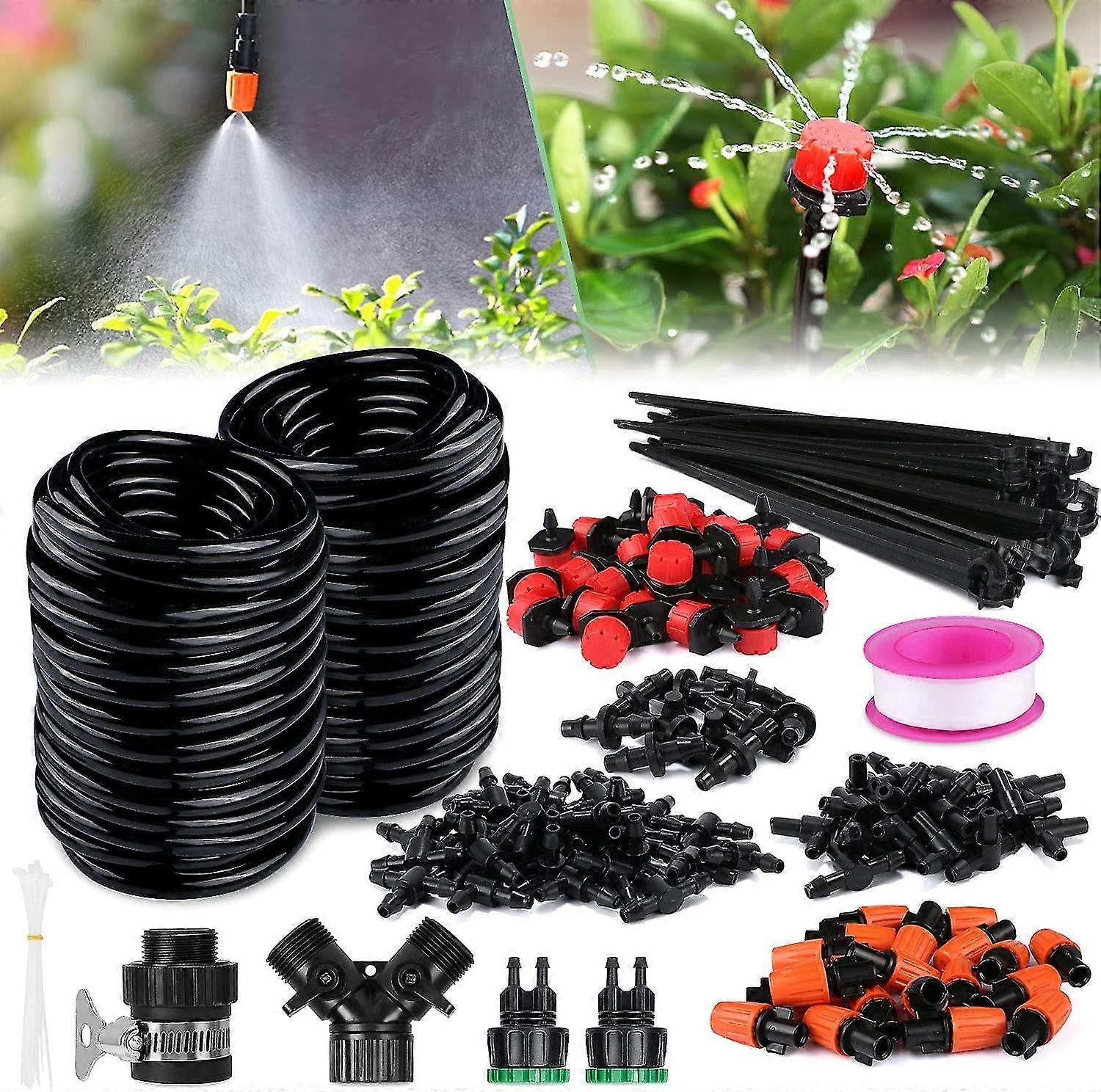 Gafild Drip Irrigation Kit, 30m Adjustable Drip Irrigation Kits Sprinkler Misting System Diy Automatic Watering Kit For Garden Greenhouse