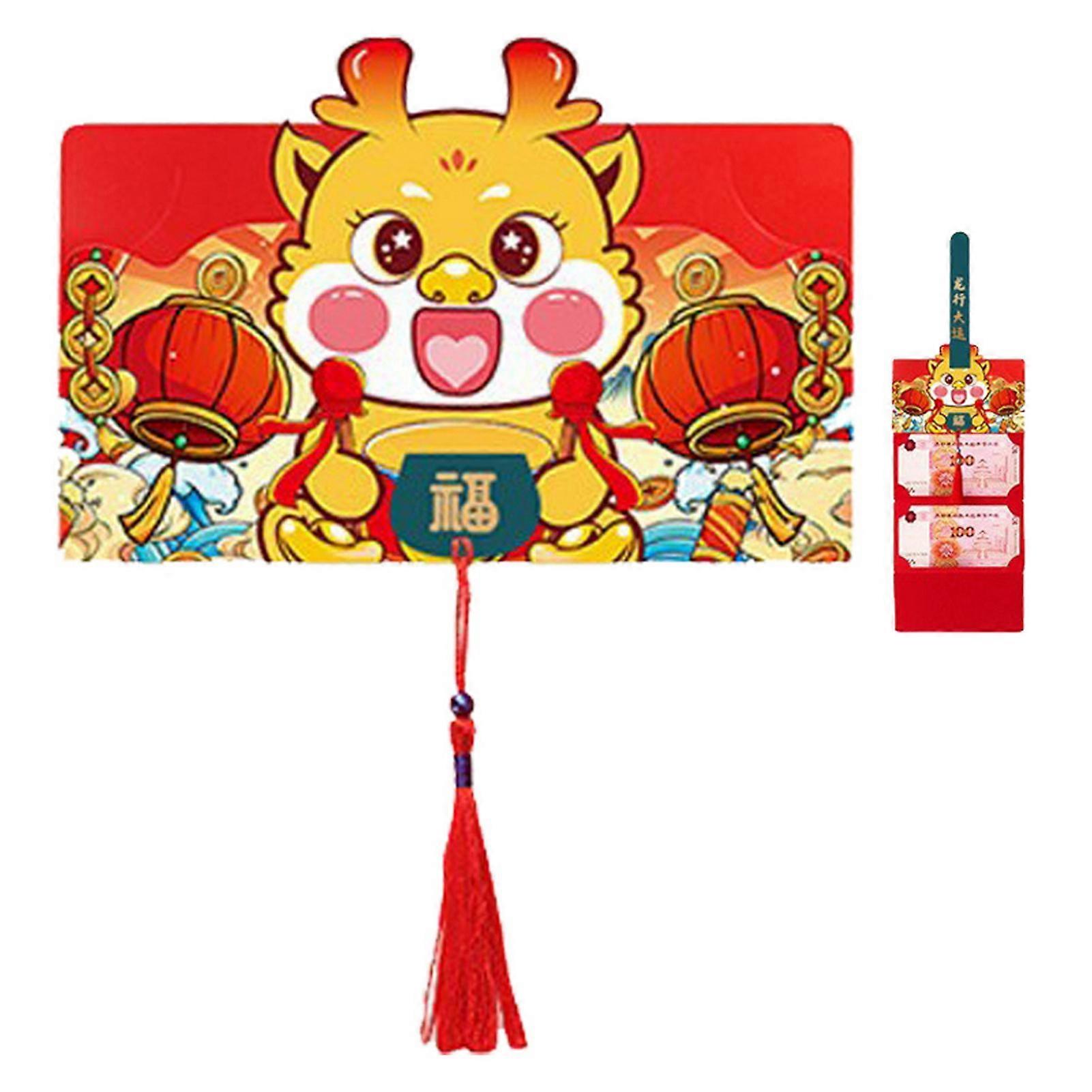2024 Zodiac Dragon Year Red Envelopes Cute Cartoon Design Foldable with Tassel Lucky Money Red Envelope