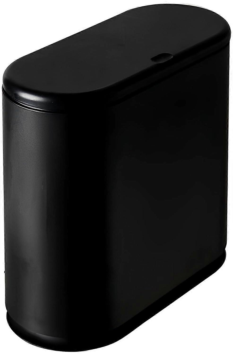 10 Liter Rectangular Plastic Trash Can Wastebasket with Press Type Lid,2.4 Gallon Garbage Container Bin for Bathroom,Powder Room,Bedroom (Black)