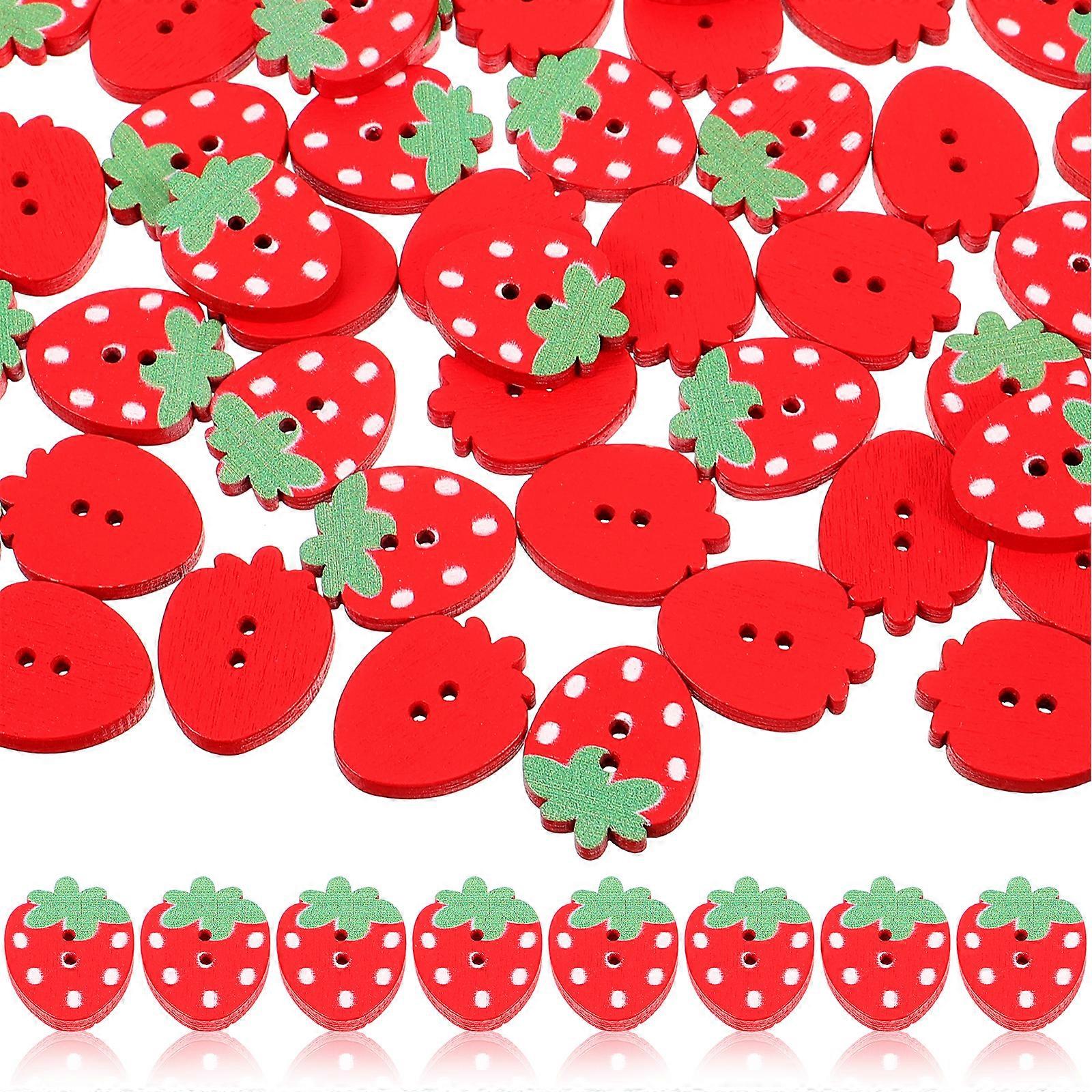 50 pcs Wooden Sewing Buttons Double Holes Buttons DIY Sewing Buttons Strawberry Buttons