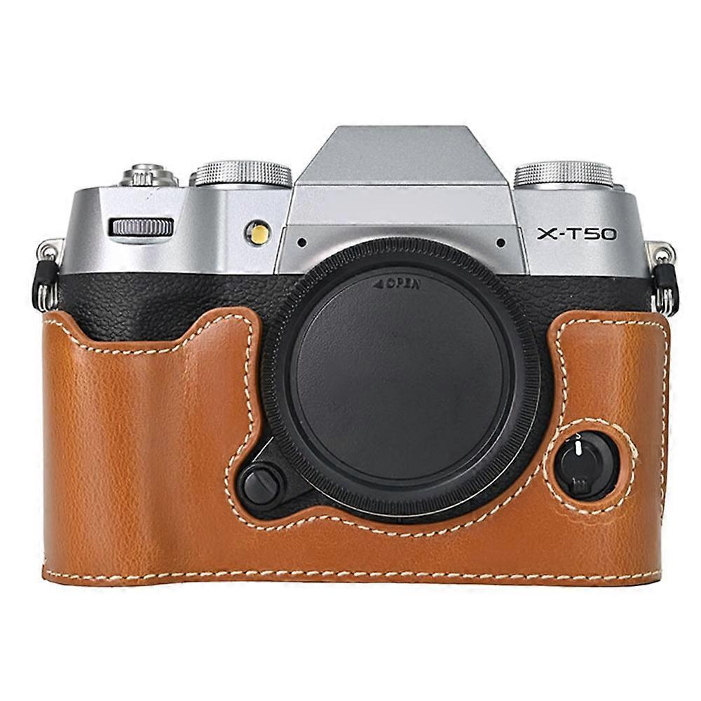 For Fujifilm X-T50 PU Leather Half Case Grip Digital Camera Bag Cover with Opening Bottom
