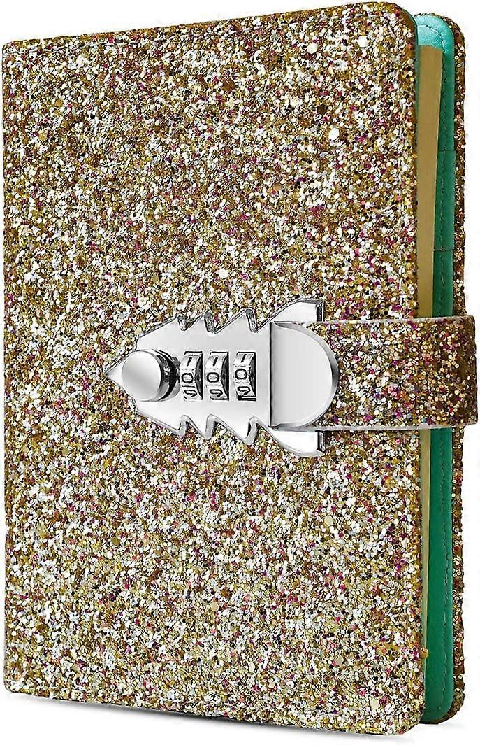 KXJ-Digital Password Journal Combination Lock Diary Locking A6 Refillable Leather Journal (Blue)