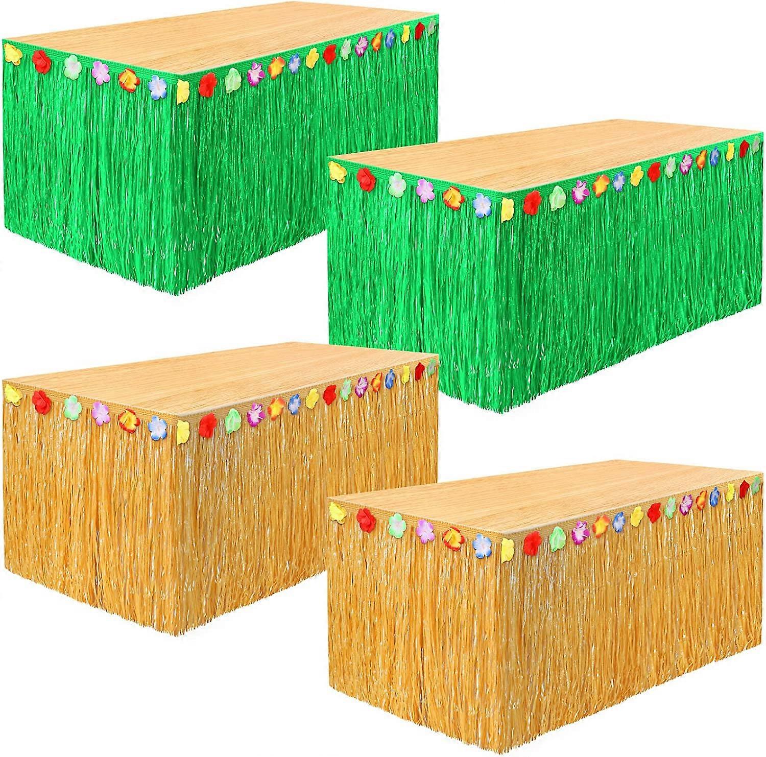 4 Pack Luau Grass Table Skirt Natural 9 Feet x 29.5 Inch Hawaiian Table Skirt for Tropical