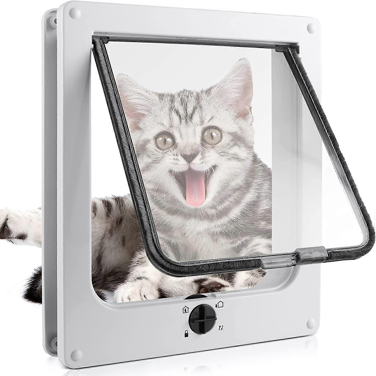 Cat Flap with 4-Way Magnetic, for Wood, Glass, PVC, for Cats and Small Dogs, Cat Door with Tunnel 27 x 23.5 cm x 5.5 cm - White