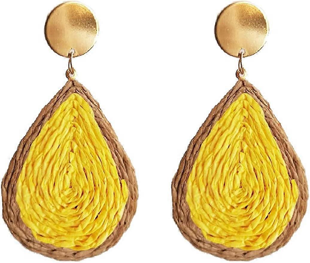 Bohemian Woven Straw Wicker Raffia Rattan Dangle Earrings Geometric Circle Round Drop Earrings