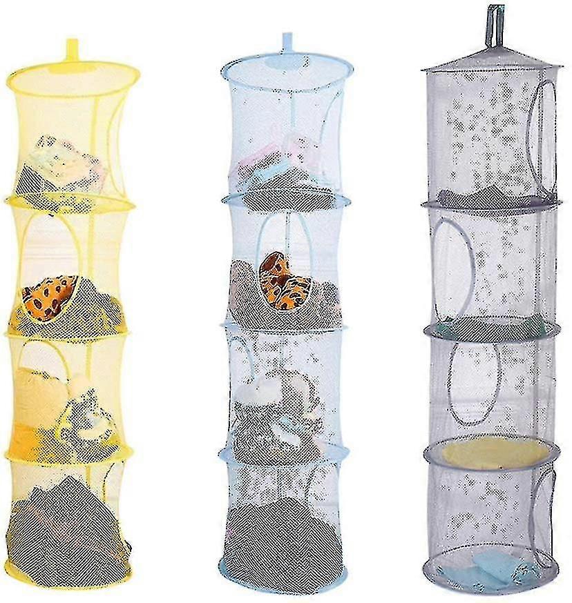 Kids Storage Net 3 Pieces Hanging Drying Net Foldable Net Basket Storage Plush