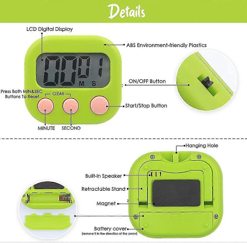 Minute Cooking Timer,4 Pcs Kitchen Countdown Timer,4-Color Stop Watch With Loud Alarm Big Digital