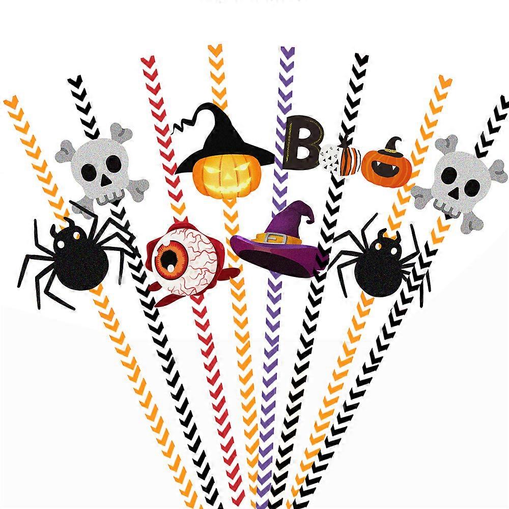 24Pcs/Set Halloween Paper Straws Biodegradable Disposable Drinking Straws for Halloween Party Tableware Supplies and Favors Kit