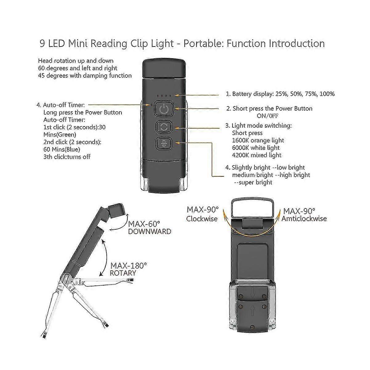 Book Light with Timer USB Rechargeable Reading Light Clip-on Read Lamp Bookmark Night Light Book La