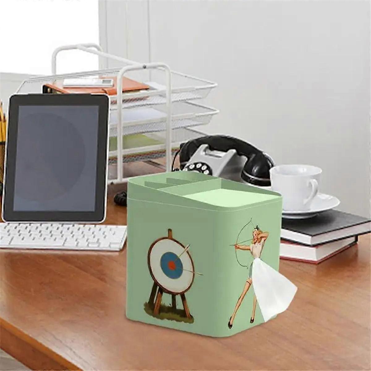 Decorative Versatile Tissue Box Organizer Tissue Box Cover with Storage Innovative Tissue Holder White