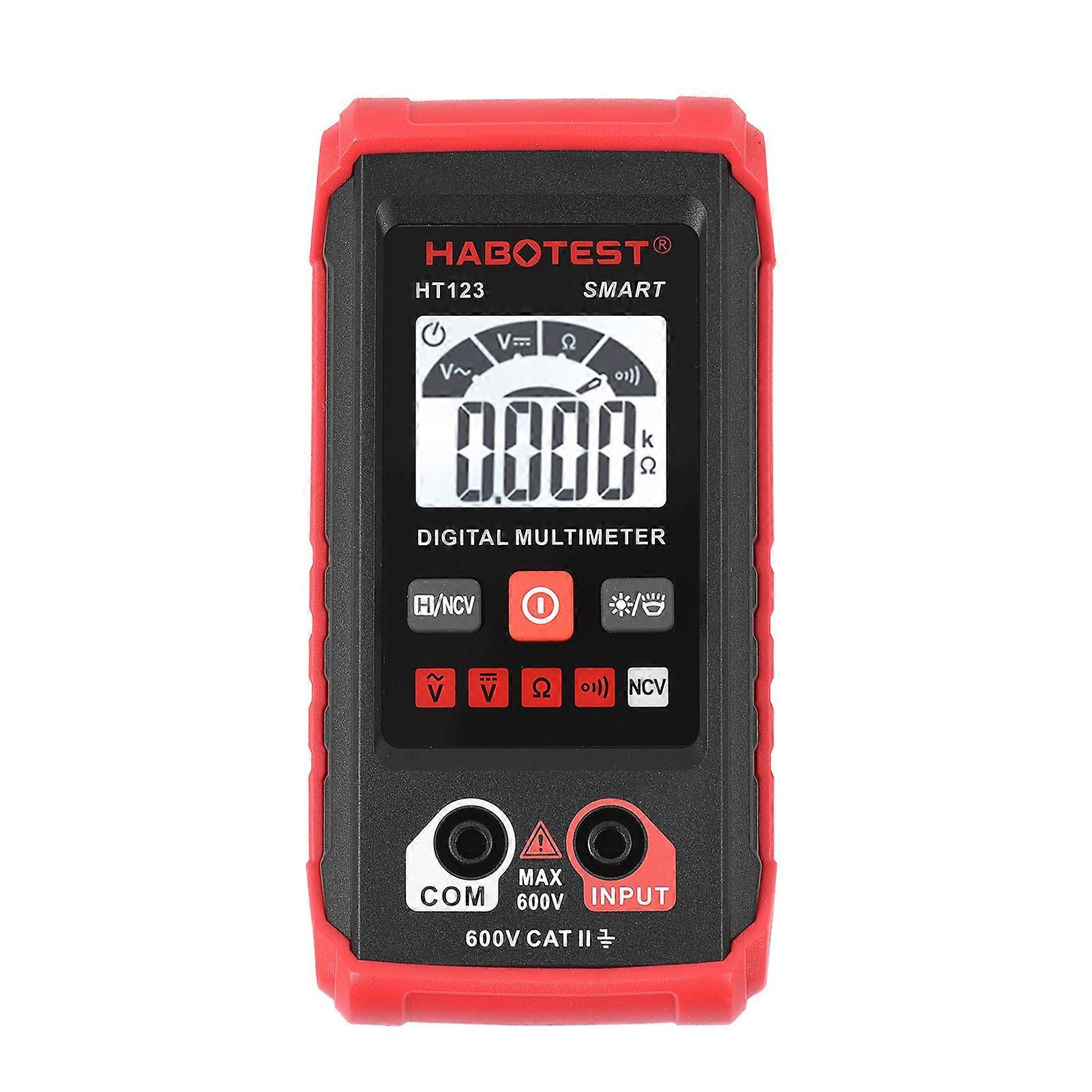 HT123 Digital Multimeter Auto Range Multi-meter 2,000 Counts True RMS Measuring AC/DC Voltage Resistance NCV Test with LCD Backlight Flashlight Data H