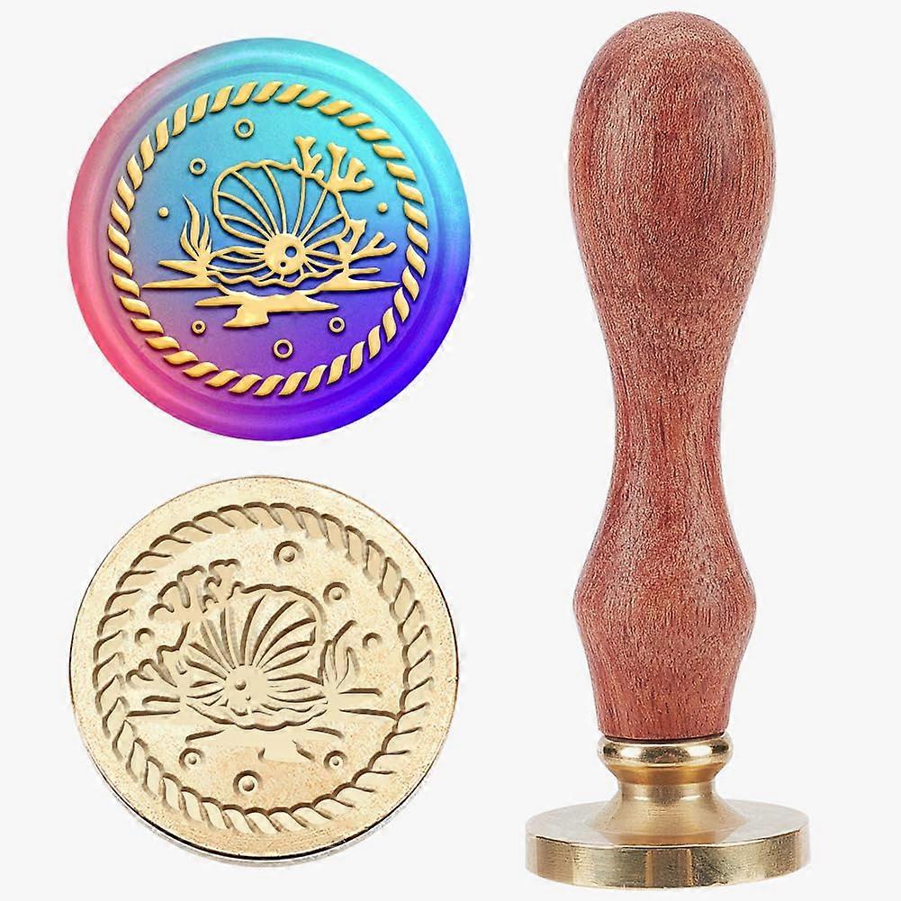 Wax Seal Stamp Set Sealing Wax Stamp Solid Brass Head Wood Handle Retro Brass Stamp Kit Removable for Envelopes Invitations Gift Card Shell Shape 83x