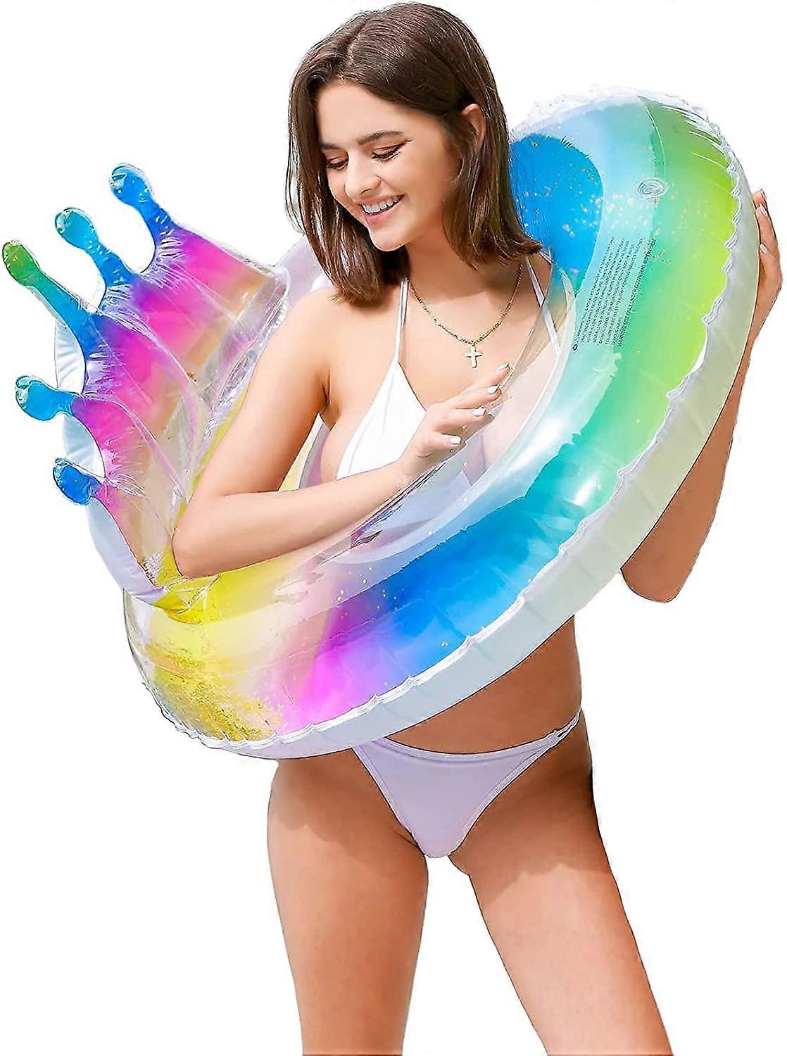 Inflatable Pool Float with Glitters, Swimming Pool Party Float Rainbow Glitter Tube