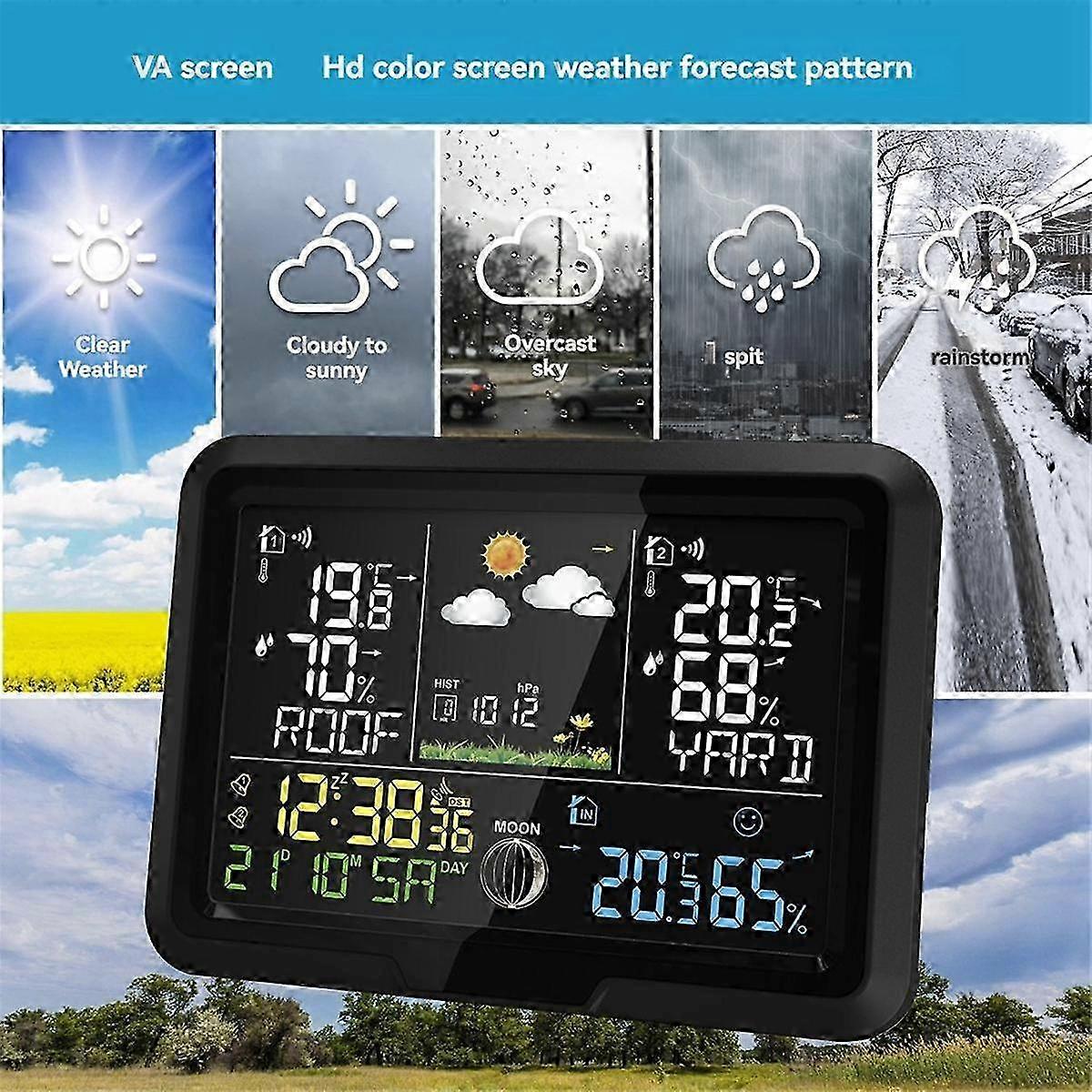 One-to-two Weather Clock Indoor Outdoor Thermometer Hygrometer Wireless Multi-function Weather Station Eu Plug