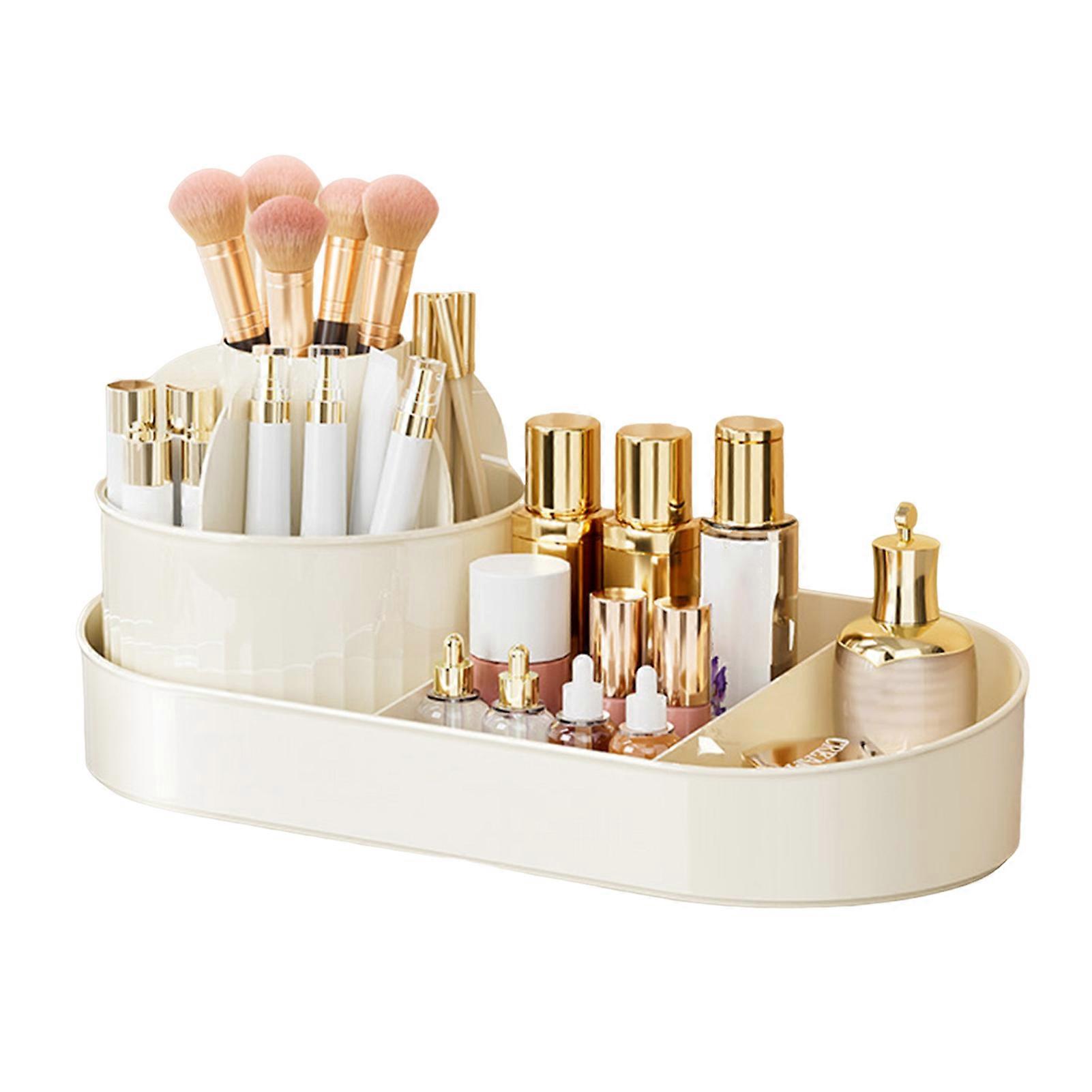 Makeup Organizer Storage Box Large Capacity Multiple Compartment Detachable Design 360-Degree Rotating Makeup Brush Holder Jikaix