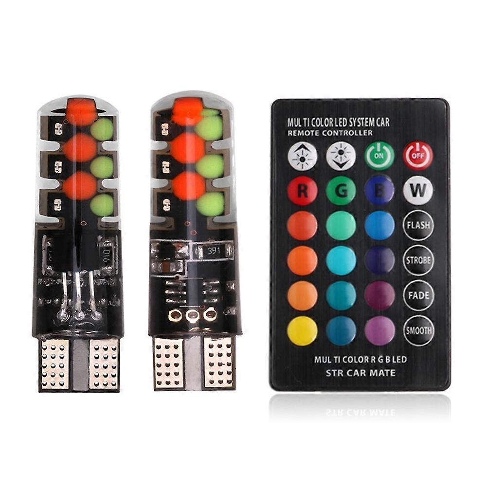 2Pcs T10 RGB COB LED Car Gradient Remote Control Flashing Light Clearance Lamp mengxi