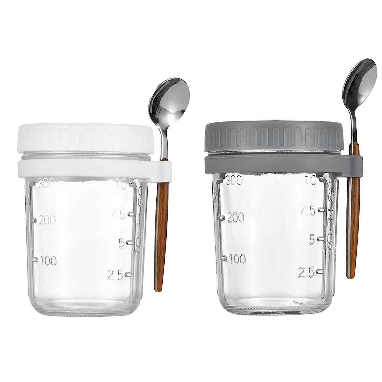 2023 חדש הטוב ביותר מעל לילה שיבולת שועל צנצנת ארוחת בוקר יוגורט גביע מיכל מזון עם מכסה & כף משרד נסיעות 350ml