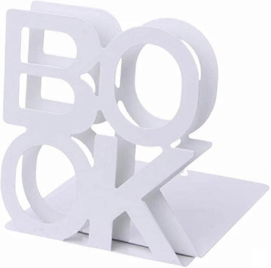 For 1 Pair L-Shaped Non-Slip Metal Bookends - For Desk Shelf, White, Sturdy and Durable Book Organizers