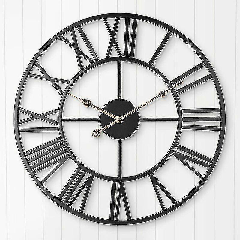 Kryc-silent Wall Clock, European Farmhouse Vintage Clock With Roman Numerals, 40cm Metal Skeleton Battery Operated No Ticking Decorative Clock For Hom