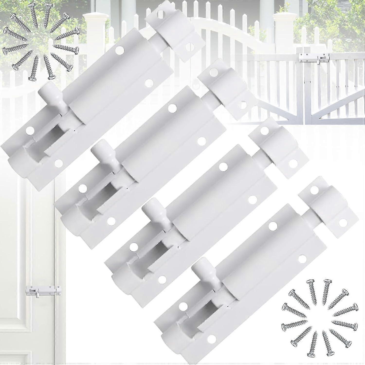 4 개 슬라이딩 도어 래치, 흰색 래치, 알루미늄 합금 슬라이딩 래치, 나사가있는 3 인치 슬라이딩 래치, 정원, 욕실, 창고, 차고 용