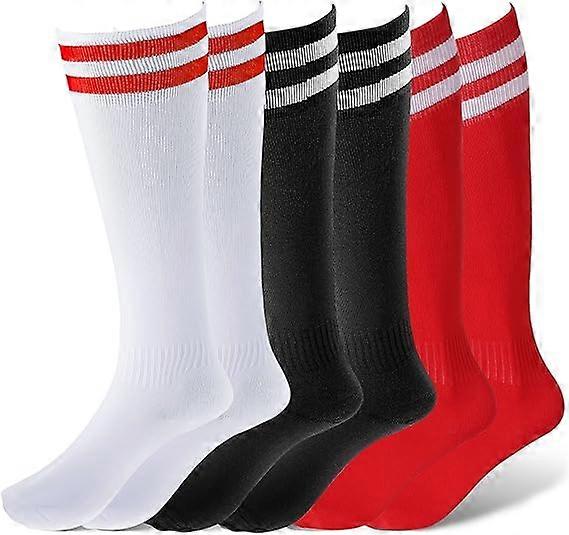 3 Pairs Kids Football Socks,3 Colors Childrens Football Socks Kids Breathable Soccer Sock Long Football Socks for Sporting Running Training Socks for