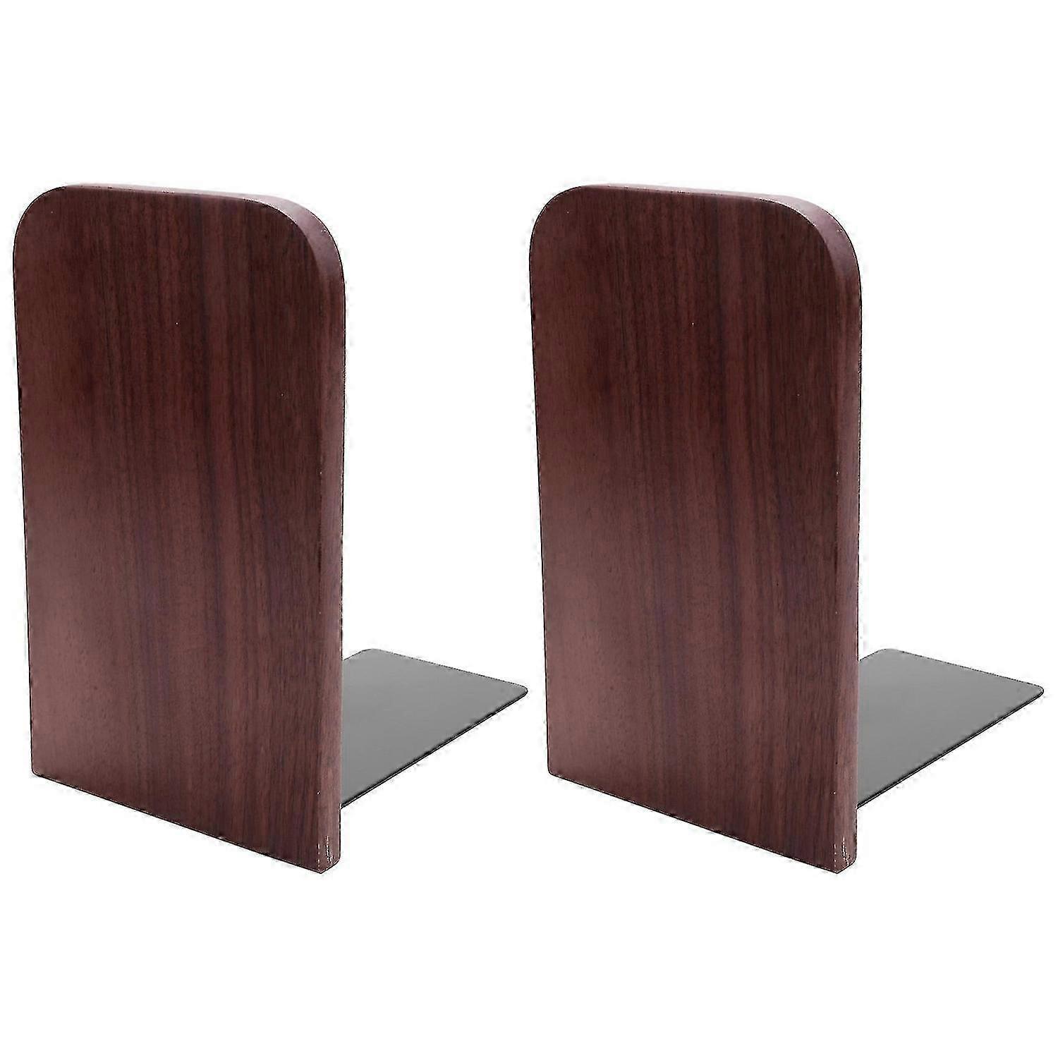 オフィスD用の滑り止めドットを備えた金属製の頑丈な黒いクルミの本立てを備えた2個の木製ブックエンド