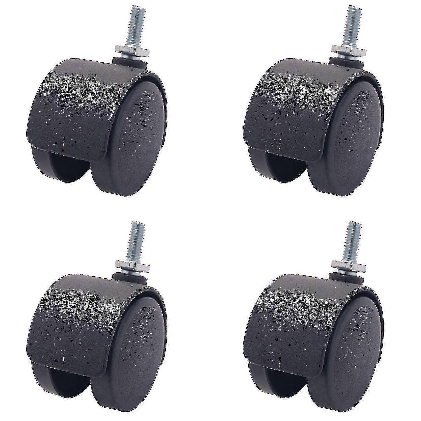 6mm Threaded 40mm Dual Wheel Rotatable Caster Black