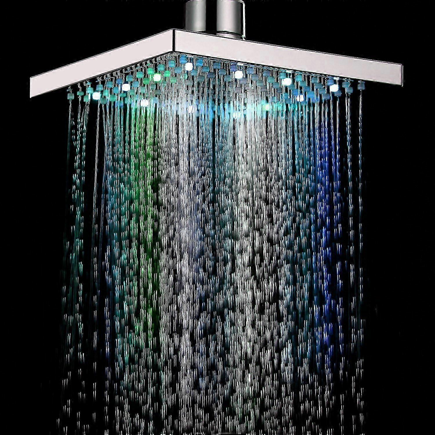 Automatic Changing LED Shower Head, 8 Inch Square, 7 Colors