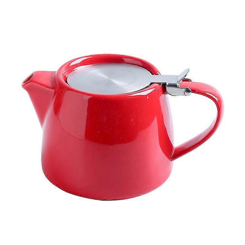 Compact Red Ceramic Loose Leaf Teapot with Strainer and Lid, for One or Two