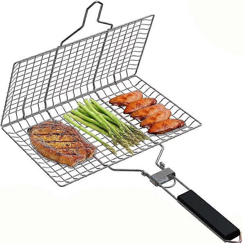 Foldable 304 Stainless Steel Fish Grilling Rack for BBQ Griller Accessory