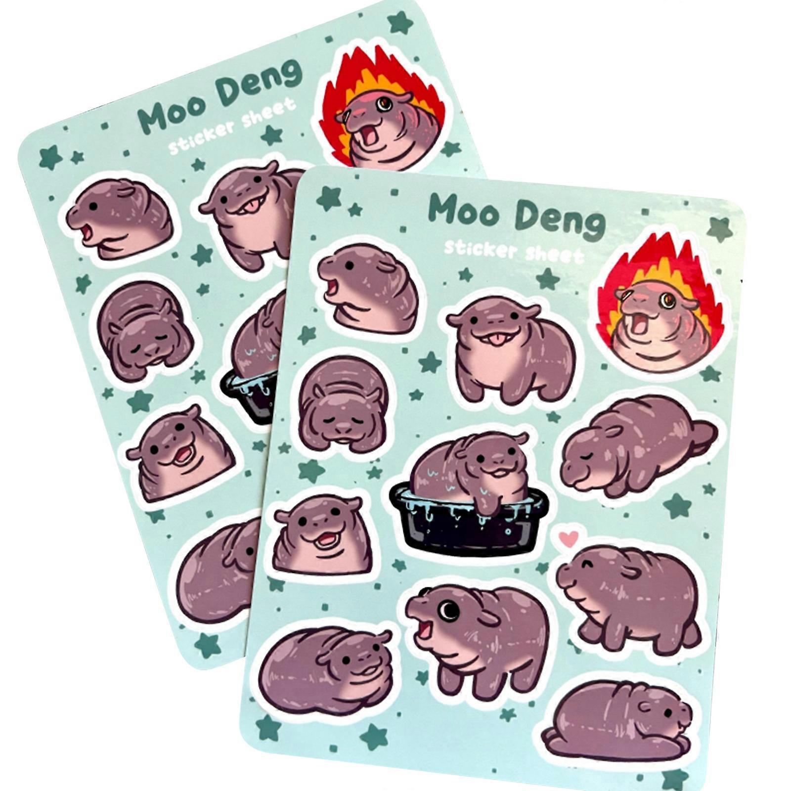 Decorate Notebooks with Moo Deng Sticker Sheet - Cute Designs