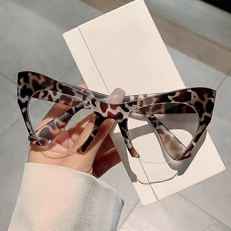 Half Frame Cat Eye Anti Blue Light Fashion Glasses Leopard Printed Spectacles Frame for Daily Party Using Office Phone Computer Eye Protection