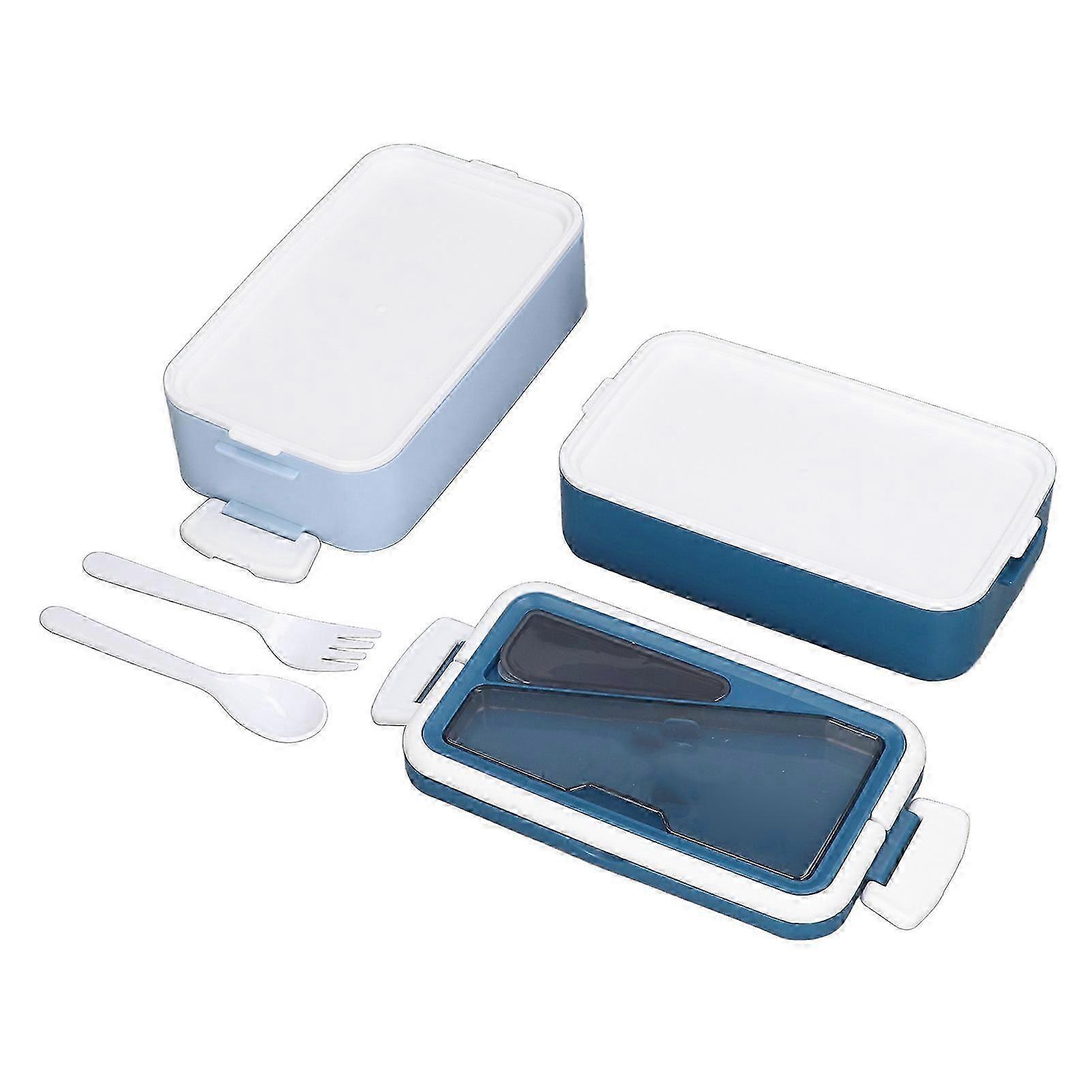 Lunch Box with Fork Spoon Double Layer Stackable Bento Box Stainless Steel Meal Container