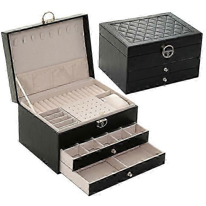 PU Leather Jewelry Boxes 3 Layer Large Jewelry Storage Case
