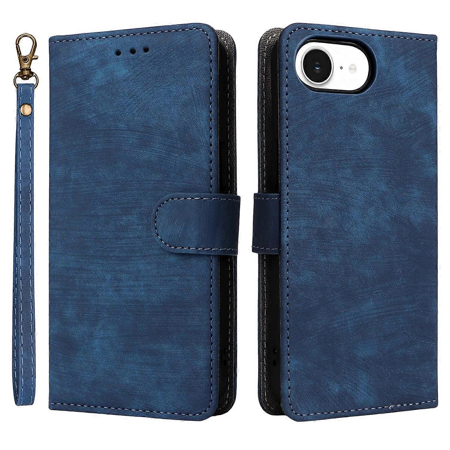 For iPhone 16e Case Wallet RFID Blocking PU Leather Cover Viewing Stand-Blue