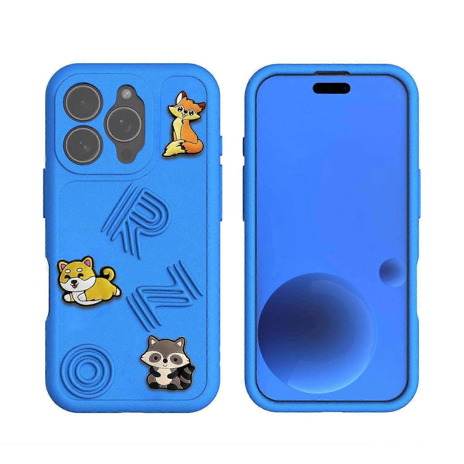 For iPhone 16 Pro Case Funny Pattern EVA Protective Phone Cover-Blue