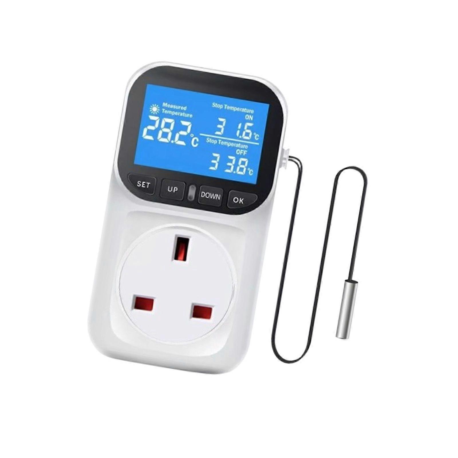 Digital Thermostat Timer Plug In UK Heat or Cool Mode with Probe - MorrisQSxE