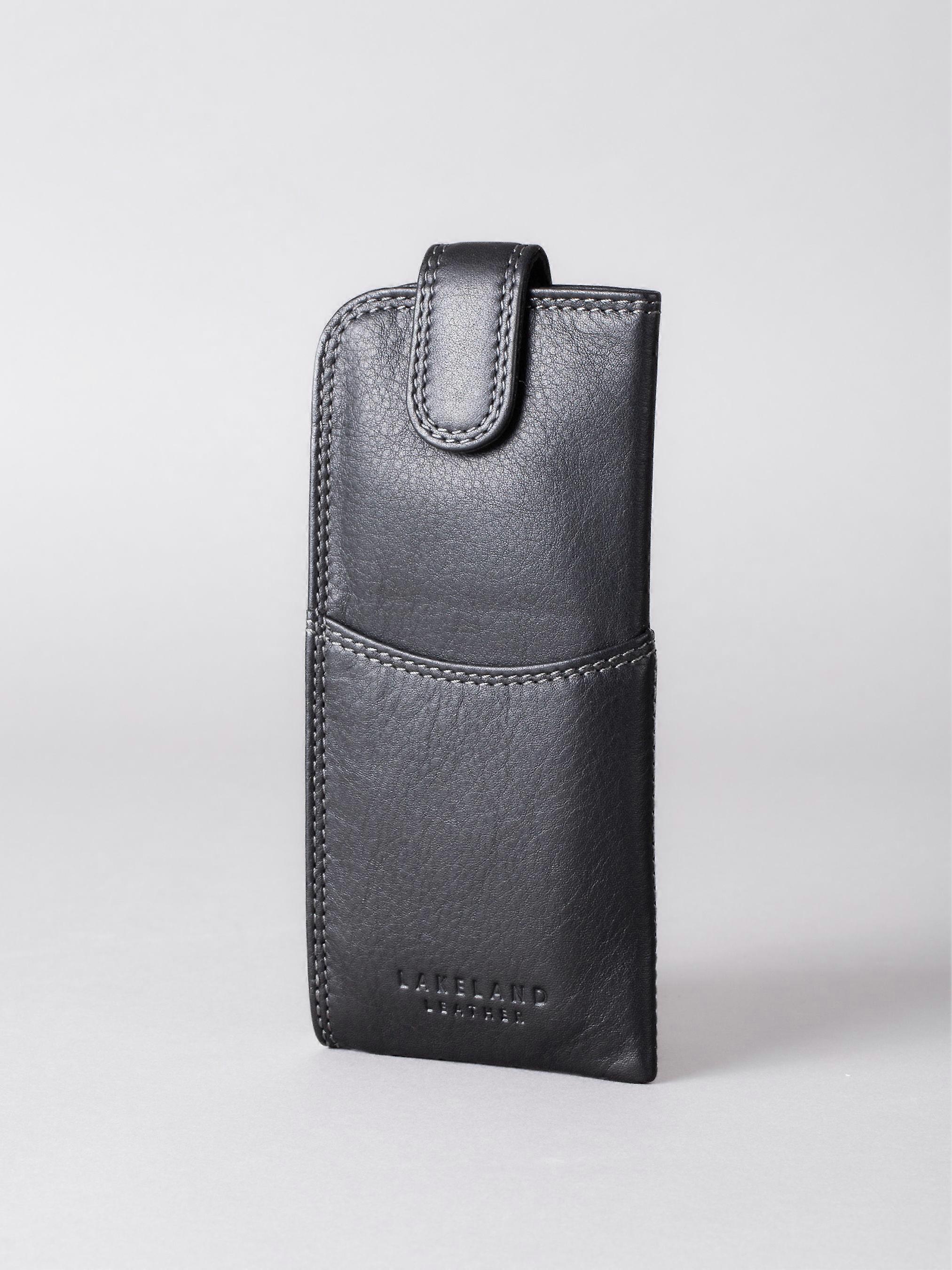 Leather Tab Glasses Case in Black