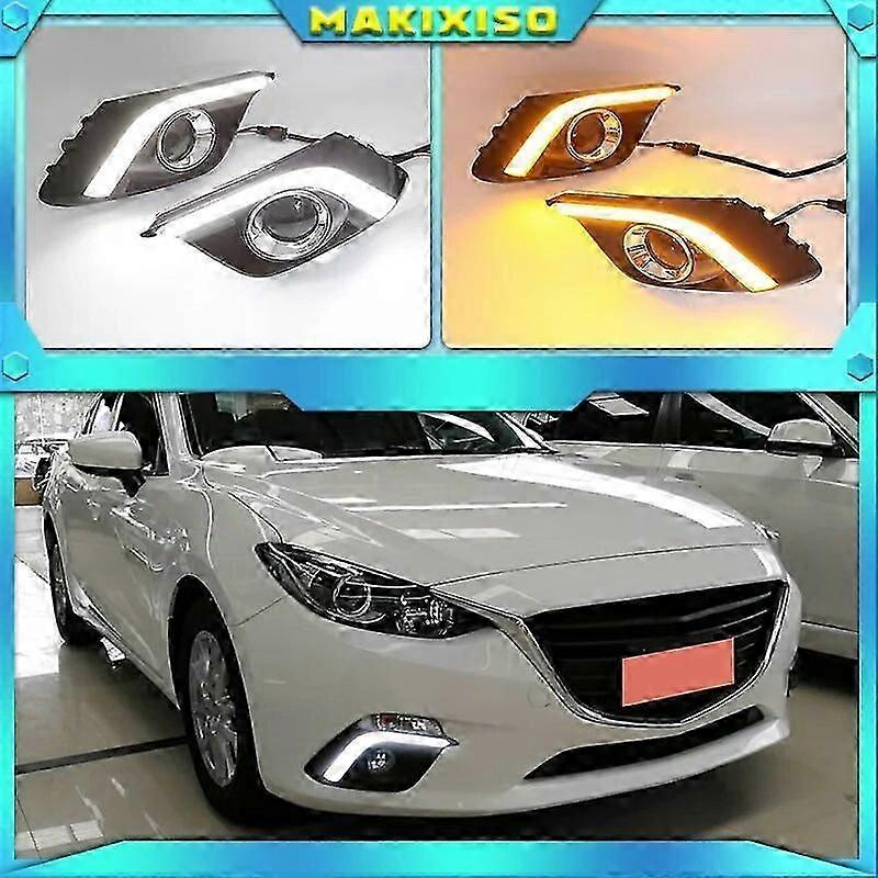 Compatible 2Pcs DRL For Mazda 3 Mazda3 Axela 2014 2015 2016 LED Daytime Running Lights Daylight Fog lamp with turn signal light