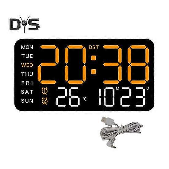 Digital Wall Clock Large Display Auto Dimming Easy-Setup Temperature Calendar Countdown Timer Silent Hanging Clock