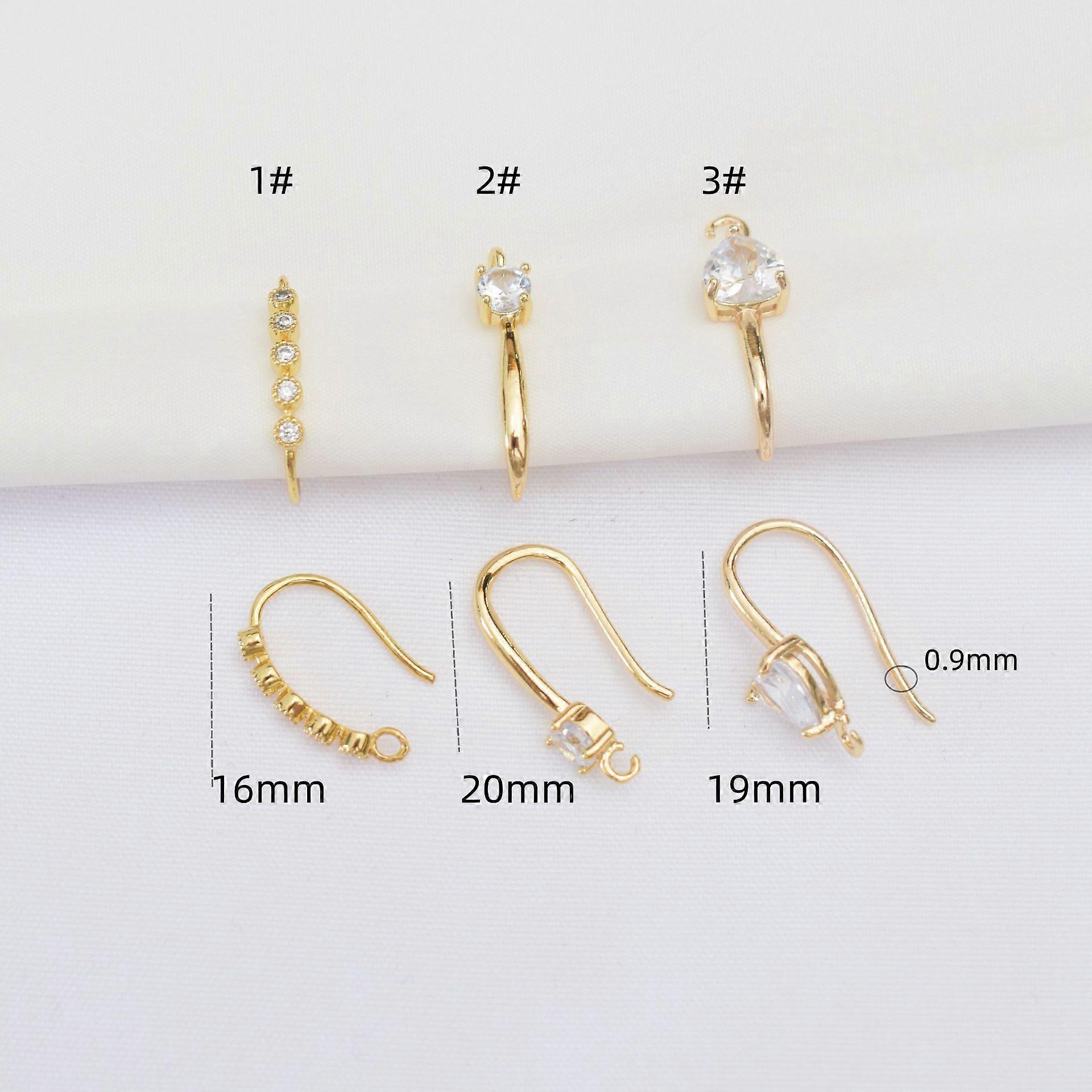 10pcs Color Retention 14K Gold Love Ear Hook, Micro-Inlaid Vertical Zircon Earring Hook, Big Diamond Diy Work In Progress