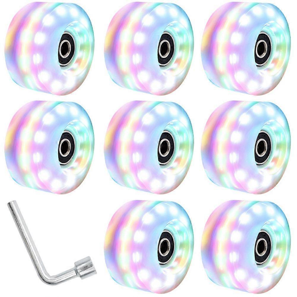 Roller Skate Wheels with Wrench Outdoor Light Up High Flash Six Light Double Row Roller Skates Shining Wheels Colorful
