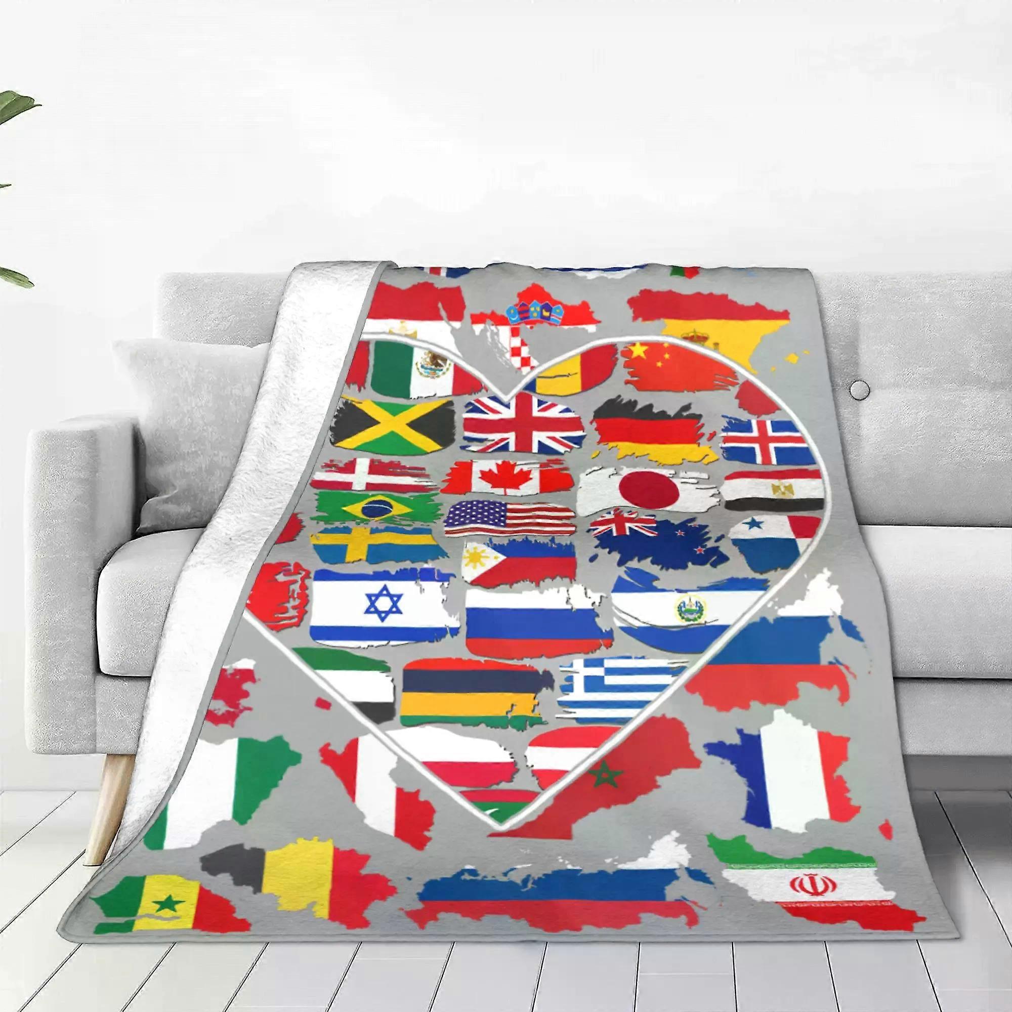 Heart of the World Flag Blanket Fleece Novelty Warm Throw Blanket for Bedspread Spring/Autumn