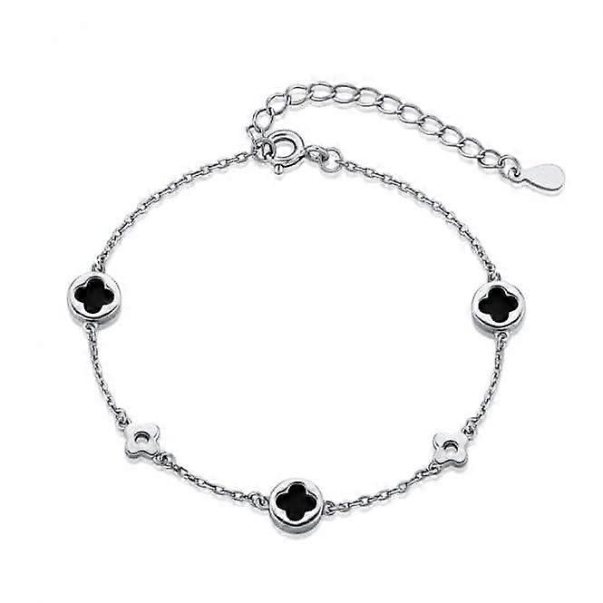 Sterling Silver Rhodium Plated Lucky 4 Leaf Bracelet ERLB012